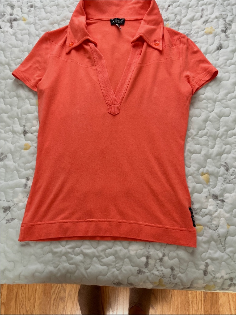 Armani Jeans Coral V-Neck Polo Top
